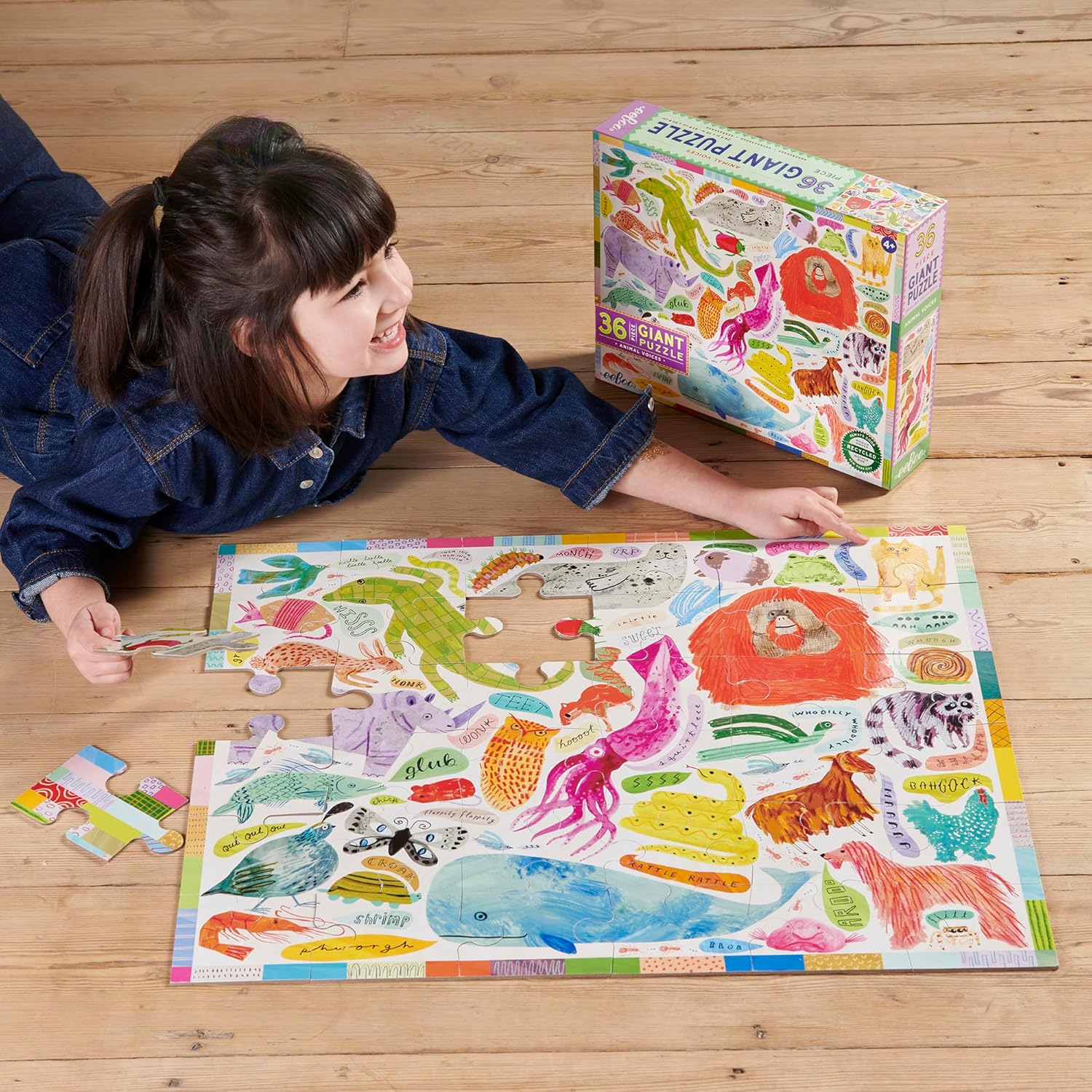 eeBoo 36 Piece Giant Floor Puzzle - Animal Voices Children's Puzzle Animal Sounds Themed, Large Pieces for Small Hands to Develop Motor Skills