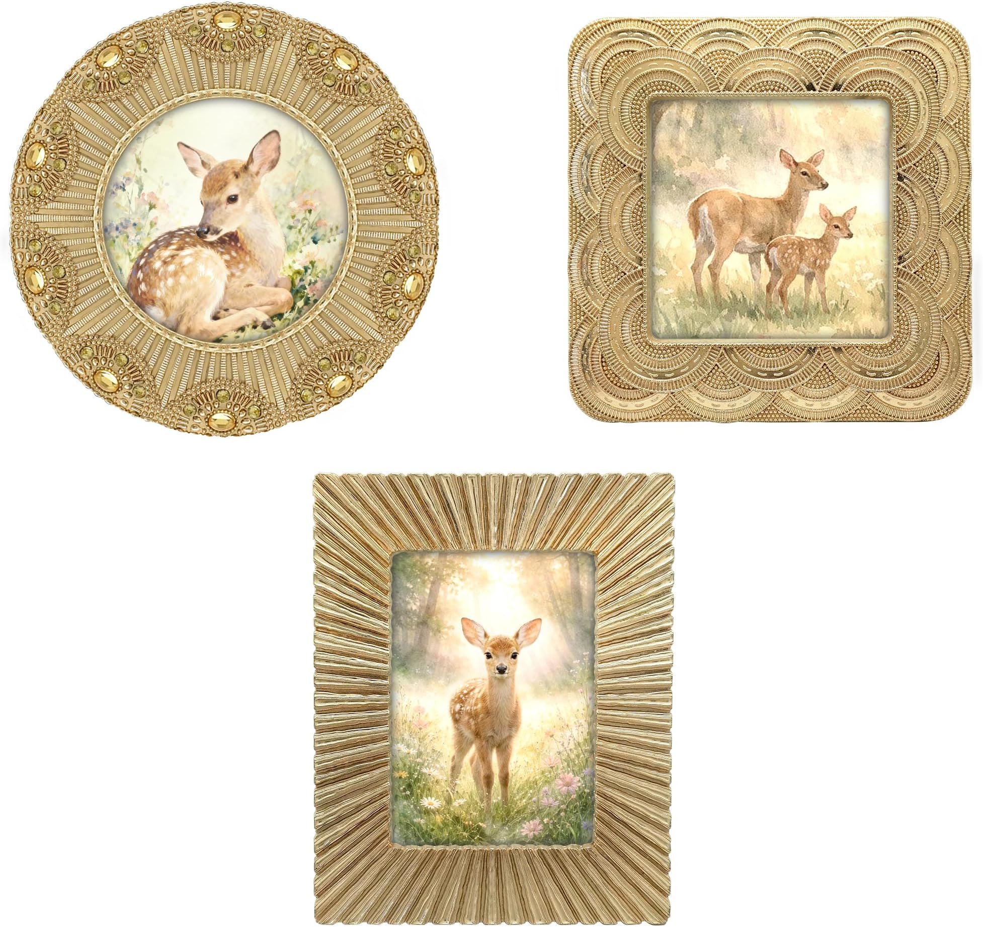 Classic Gold 1920s Mini Frame Set/Set of 3/2.5x2.5 & 2.5x3.5 In | For Tabletop Display | Perfect for Home Decor, Wedding, Graduation, Or Milestone Photos