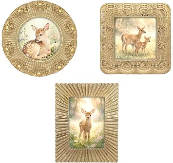 Classic Gold 1920s Mini Frame Set/Set of 3/2.5x2.5 & 2.5x3.5 In | For Tabletop Display | Perfect for Home Decor, Wedding, Graduation, Or Milestone Photos