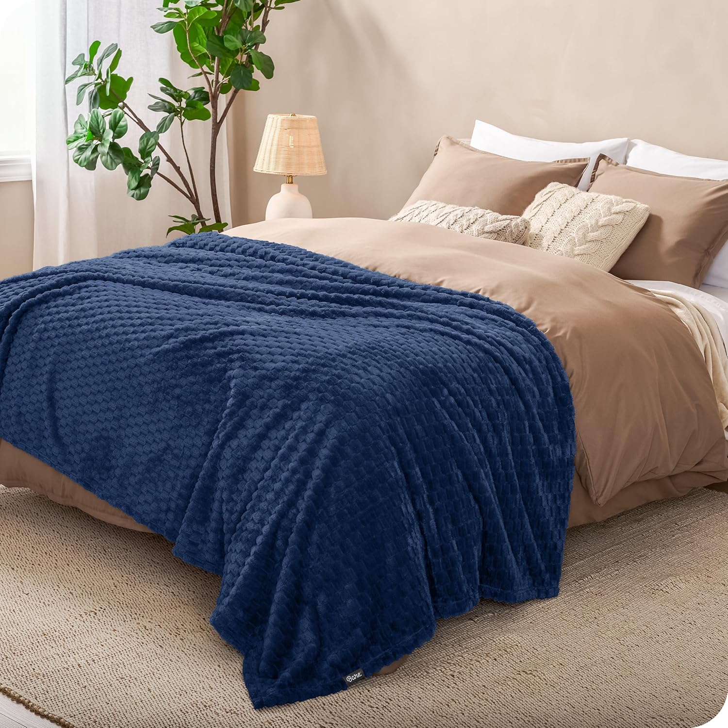 Bare Home Textured Fleece Blanket - Twin/Twin Extra Long - Ultra-Soft Lightweight for Bed, Sofa, and Couch - Luxury Microplush - Cozy Warm Blanket (Twin/Twin XL, Waffle Dark Blue) - Image 2