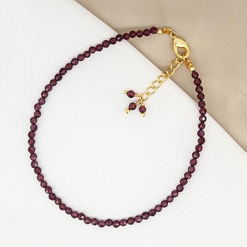 Miniatura 4 de Natural Red Garnet Beaded Bracelet January Birthstone Crystal Jewelry Hypoallergenic 8 Inch Gold Plated Lightweight Trendy Western Jewerly For Women