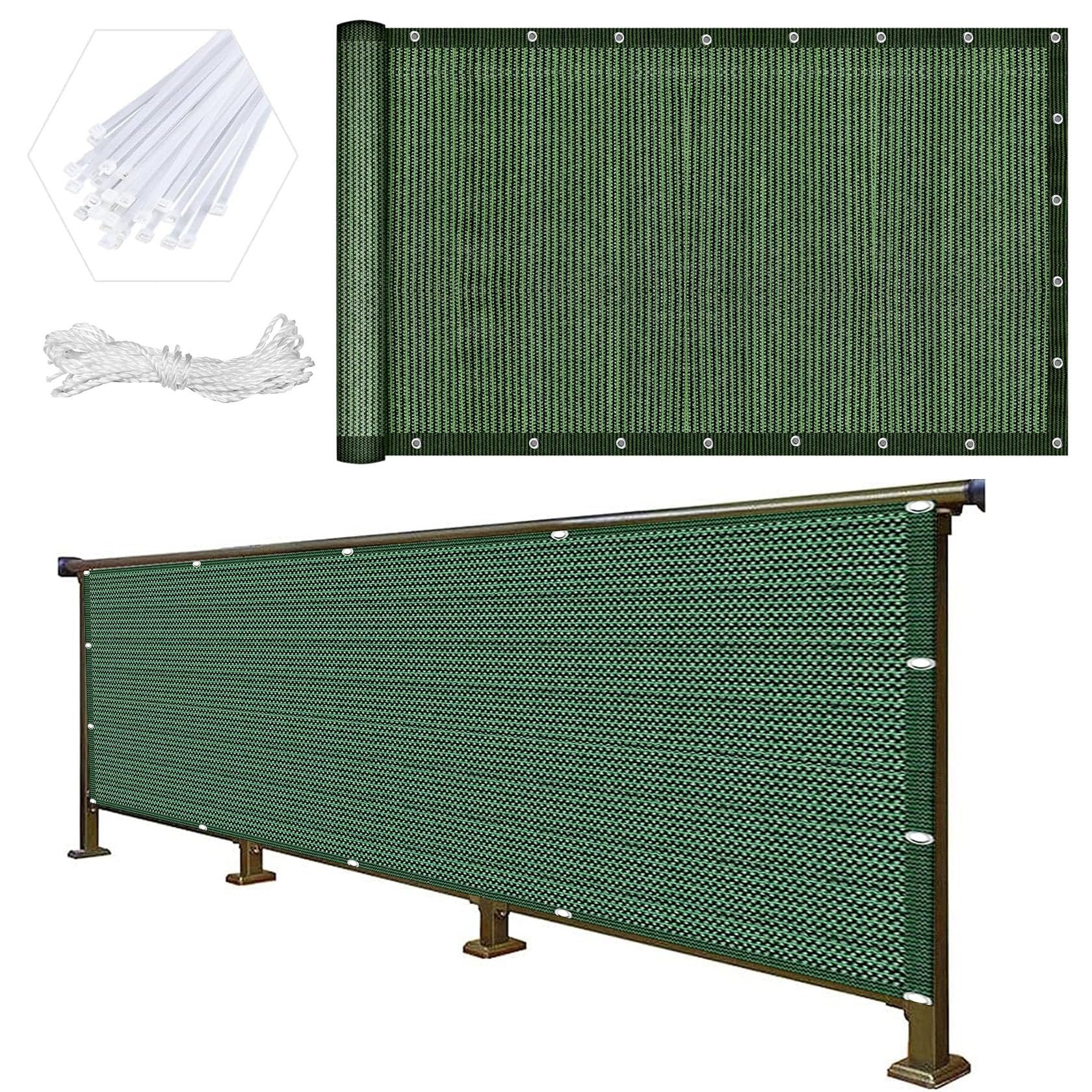 Osłona Balkonowa Osłona Balkonowa 115 x 950 cm Ochrona Przed Wiatrem I Promieniowaniem UV Balkonowe Ekrany Chroniące Prywatność Z Dziurami Do Basenów Z Balustradami, Ciemnozielony