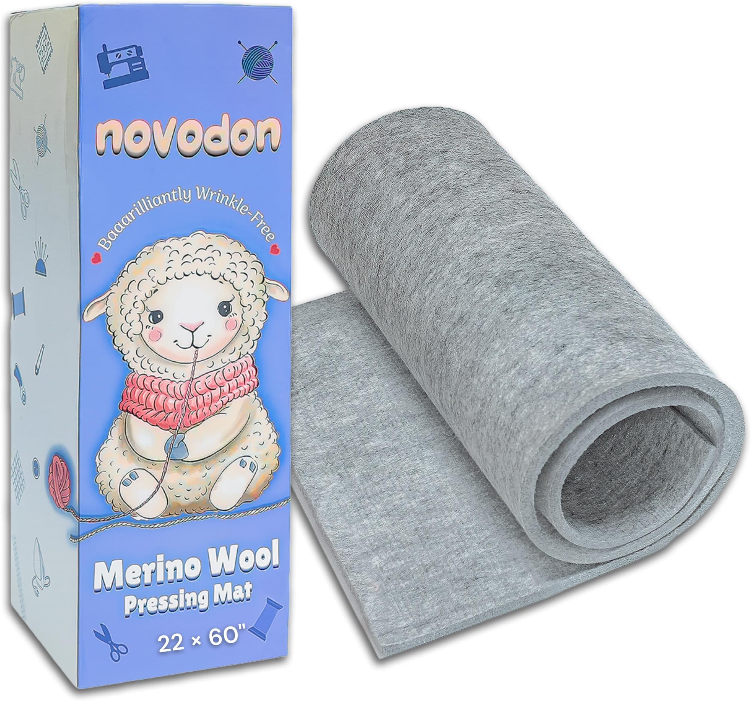 DeVries Essentials Wool Pressing Mat for Quilting 100% New Zealand Wool Ironing Pad for Quilters | Iron Board Quilting Supplies (22x60 Inch)
