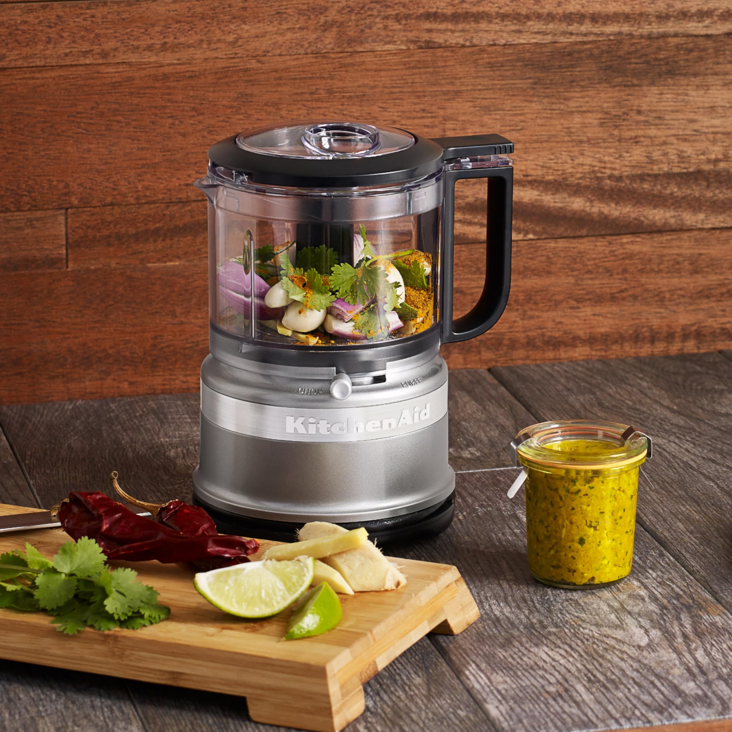KitchenAid Mini Procesador de Alimentos 830ML, Picadora Eléctrica Compacta 2 Velocidades y Pulso, Ligera y Fácil de Limpiar, Contour Silver