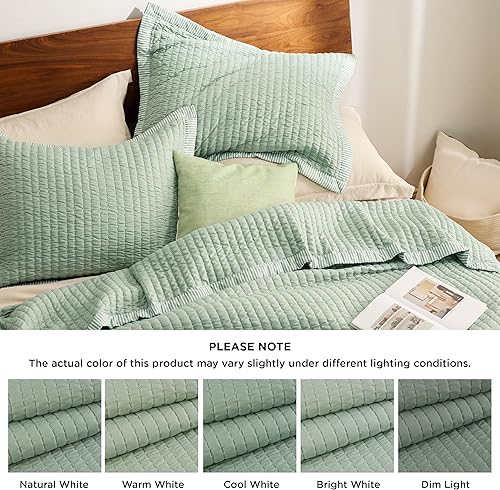 Miniatura 7 de Bedsure Colchas verdes tamaño Queen Juego de ropa de cama Queen con patrón de pana ligera, juego de 3 piezas con colcha de 90 x 96 pulgadas y 2