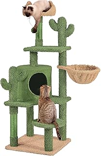 Yaheetech Cactus Scratching Post 135 cm High Sturdy Cat Tree Cat Scratching Post with Viewing Platform Cat Cave Lounger Sisal Posts Plush Ball Green/Brown product image