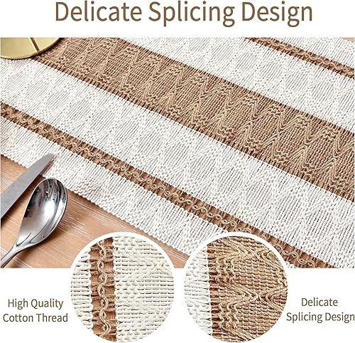 Miniatura 4 de Camino de mesa de macramé para el hogar, 12 x 36 pulgadas, arpillera de algodón rústico, color beige crema, bohemio, entretejido con borlas para