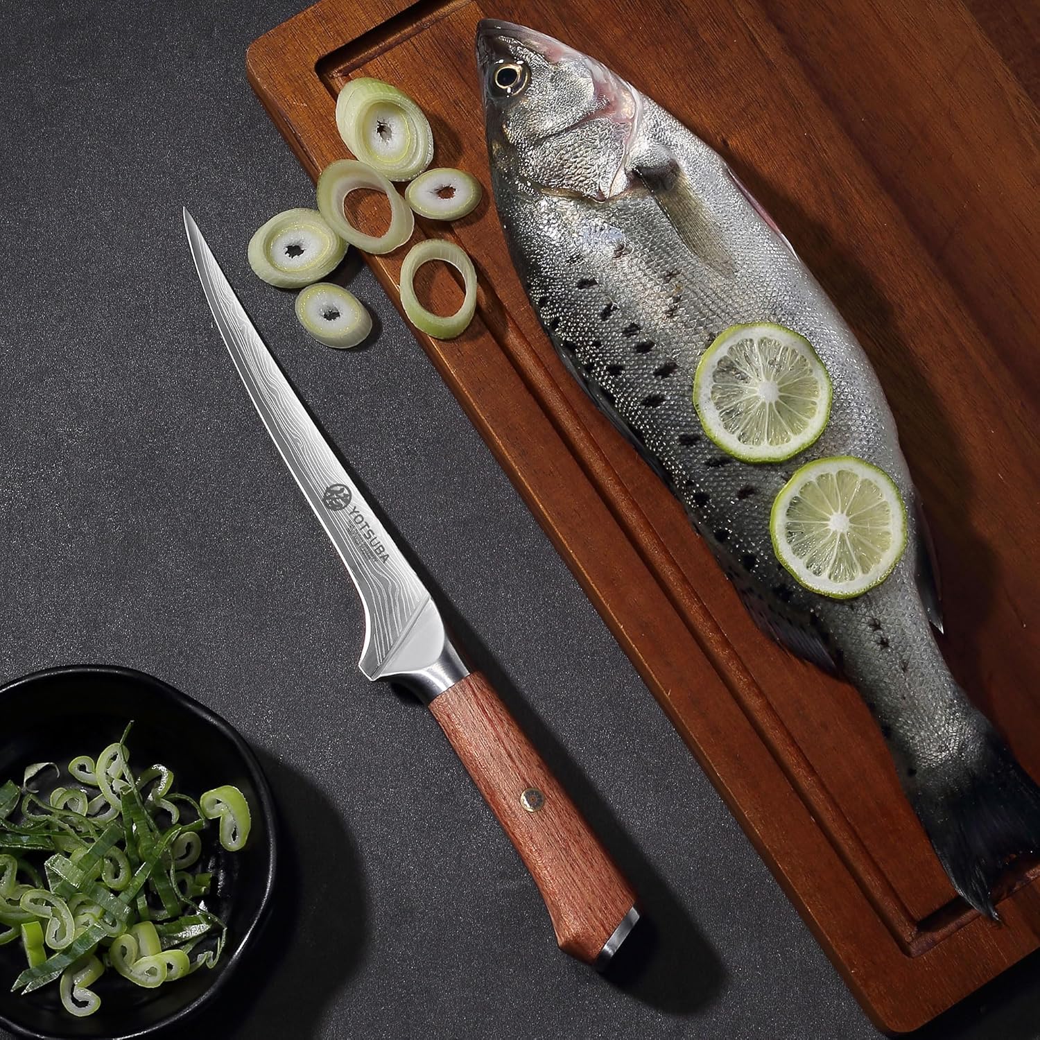YOTSUBA Fillet Knife, 7 Inch Fish Knives for Filleting, Razor Sharp High Carbon Steel Boning Knife with Ergonomic Rosewood Handle, Ideal Gift for Family and Friends - Image 6