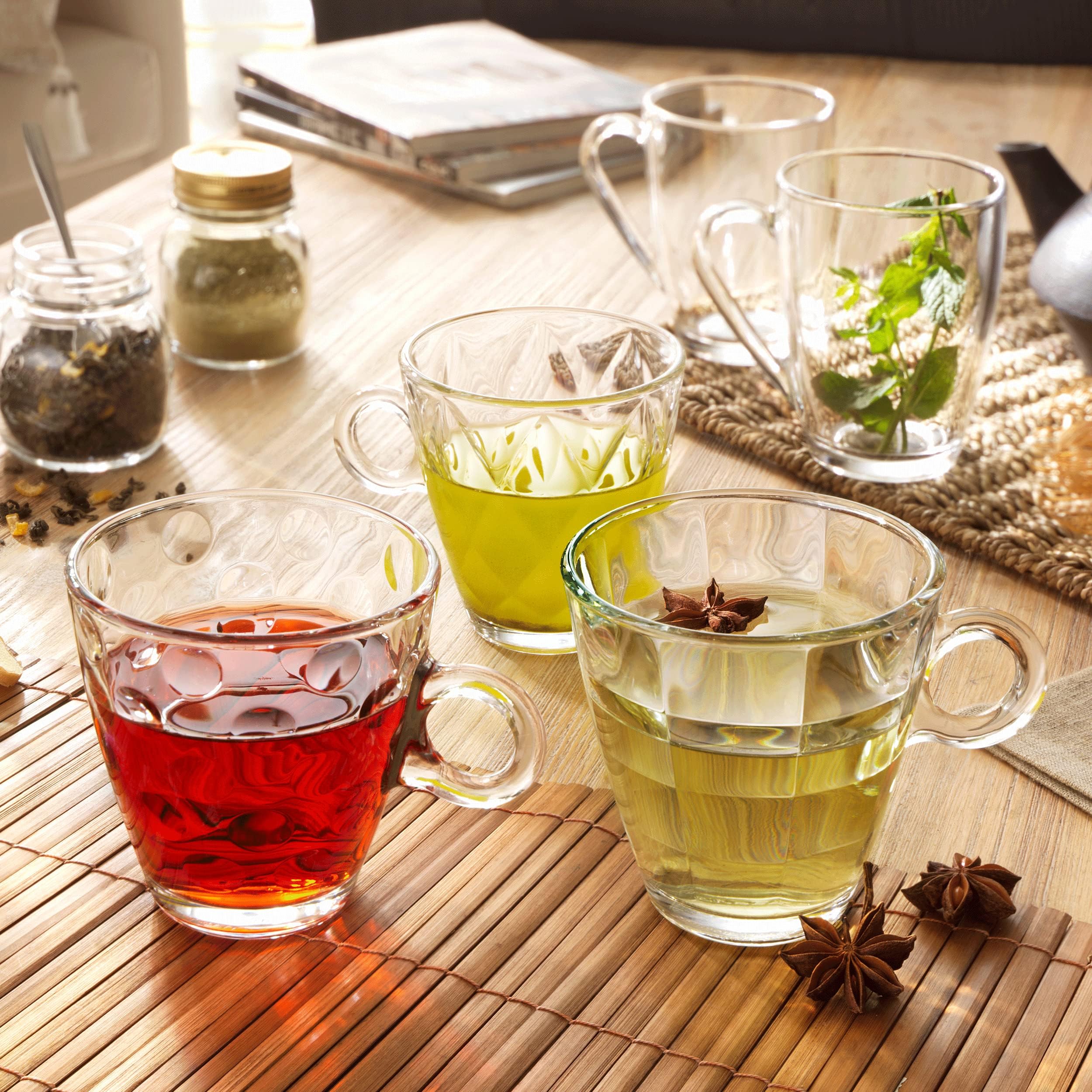 Bormioli Rocco Lot de 6 tasses à café en verre trempé de 37 ml avec poignée pratique, verres à thé pour boissons chaudes/froides, résistants aux chocs thermiques, en verre trempé, pour cappuccino