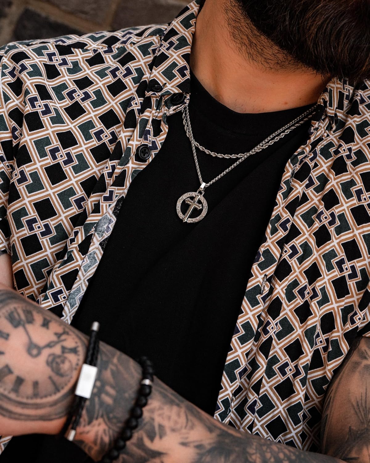 Forge & Foundry Men's Stainless Steel Cross Pendant with Adjustable 21" Necklace Wheat Chain | Corinthian | Design-led, artisan jewelry from London