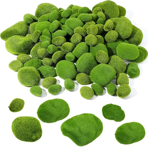 Tigeen 50 piezas de bolas de musgo artificiales artificiales, rocas de musgo artificiales decorativas, piedras de musgo verde falso, decoración para