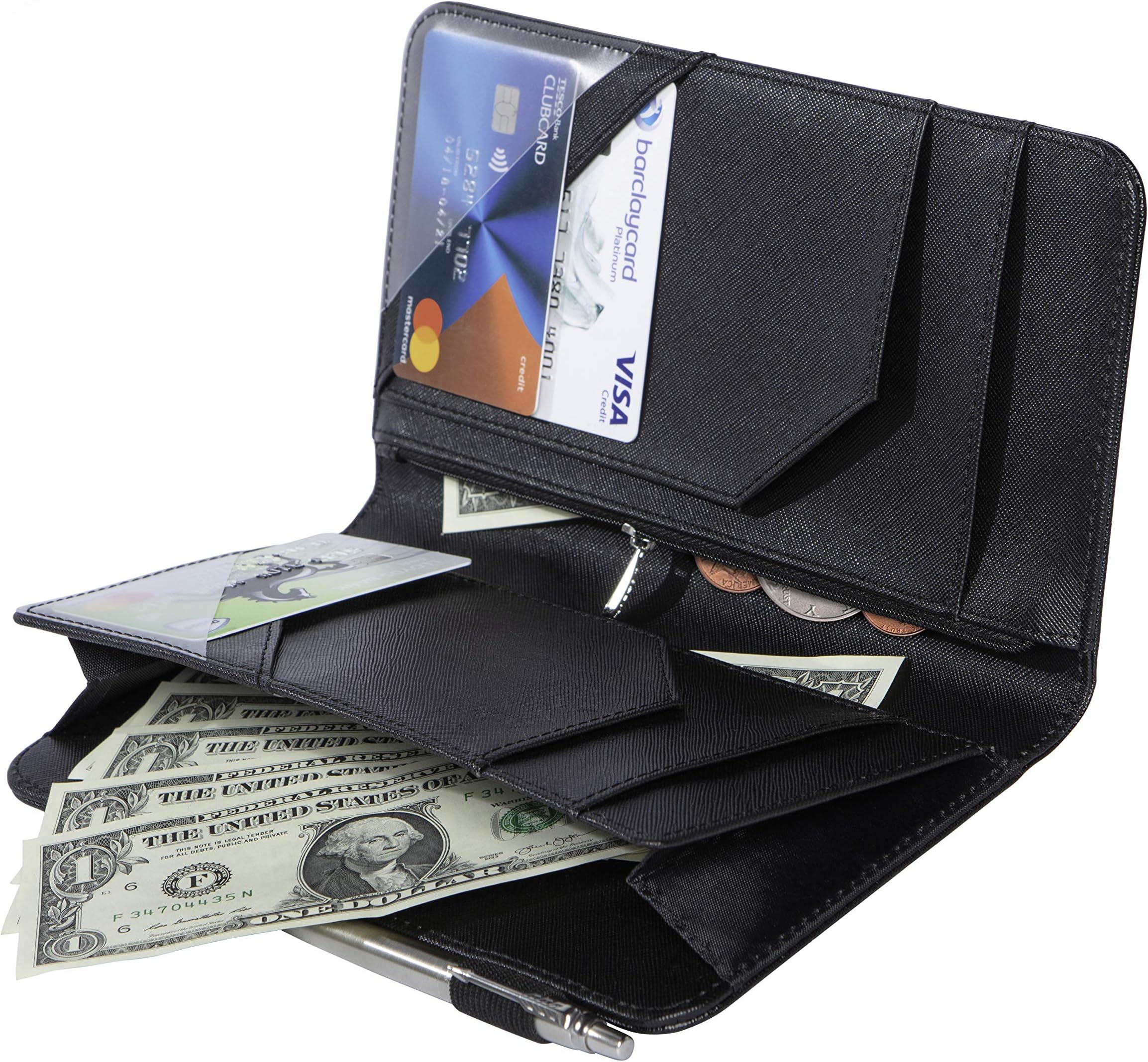 Server Book Organizer with zipper Pocket Magnetic BLACK 5x9 for waitress waiter with Pen Holder Fits Restaurant Guest Check Presenter Order Pad and Apron