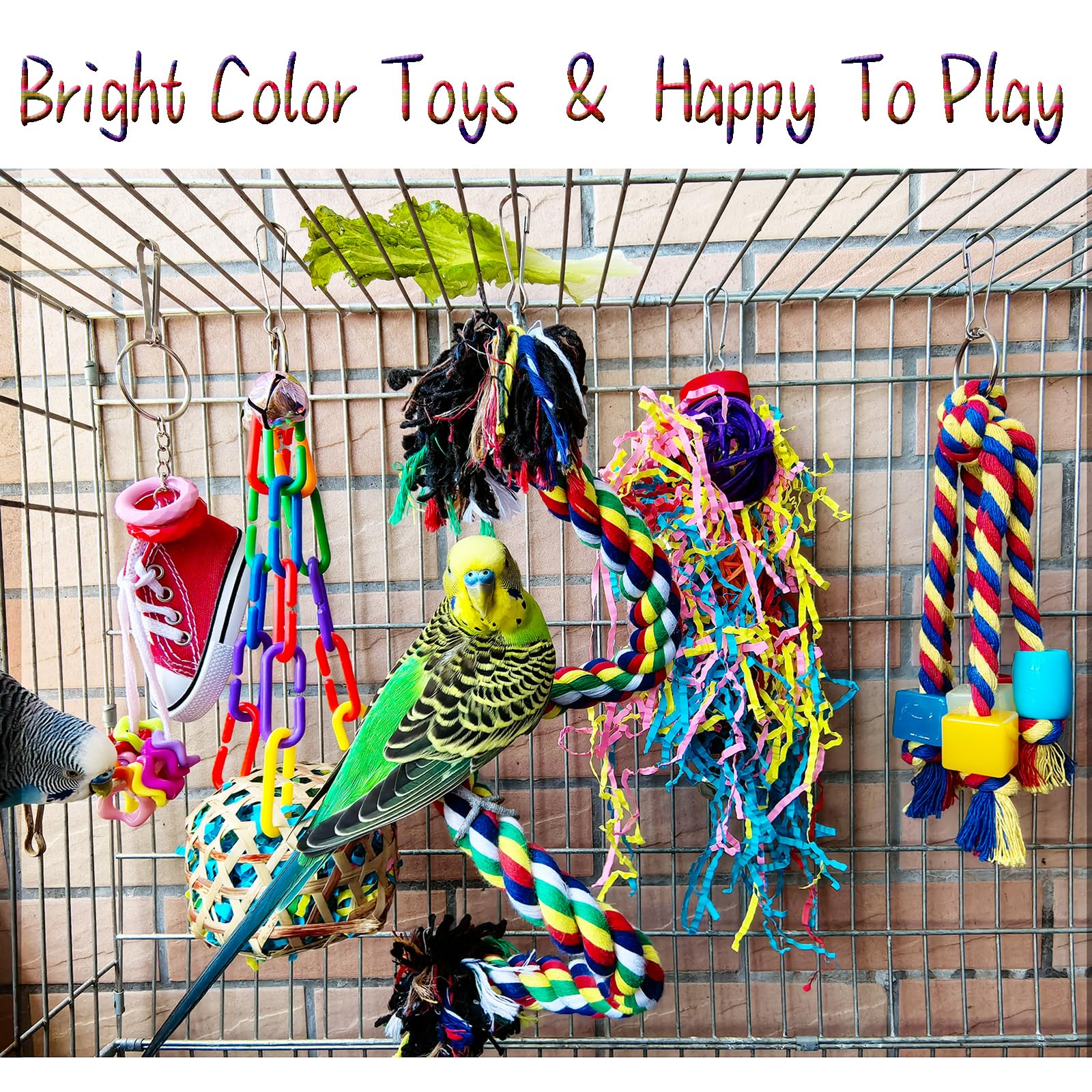 Bird Toys for Parakeet，ESRISE Parrot Conure Chewing Shredding Foraging Toys with Rope Perch, Bird Cage Accessories for Cockatiel Budgies Lovebird - image 3