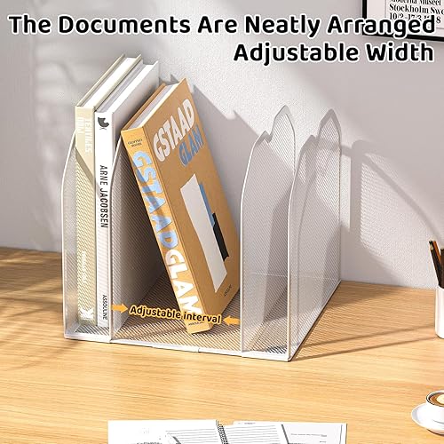 Miniatura 6 de Organizador de carpetas de archivos de 5 secciones blanco para escritorio, soporte vertical de metal de 8.5 x 9.3 pulgadas, organizador de archivos