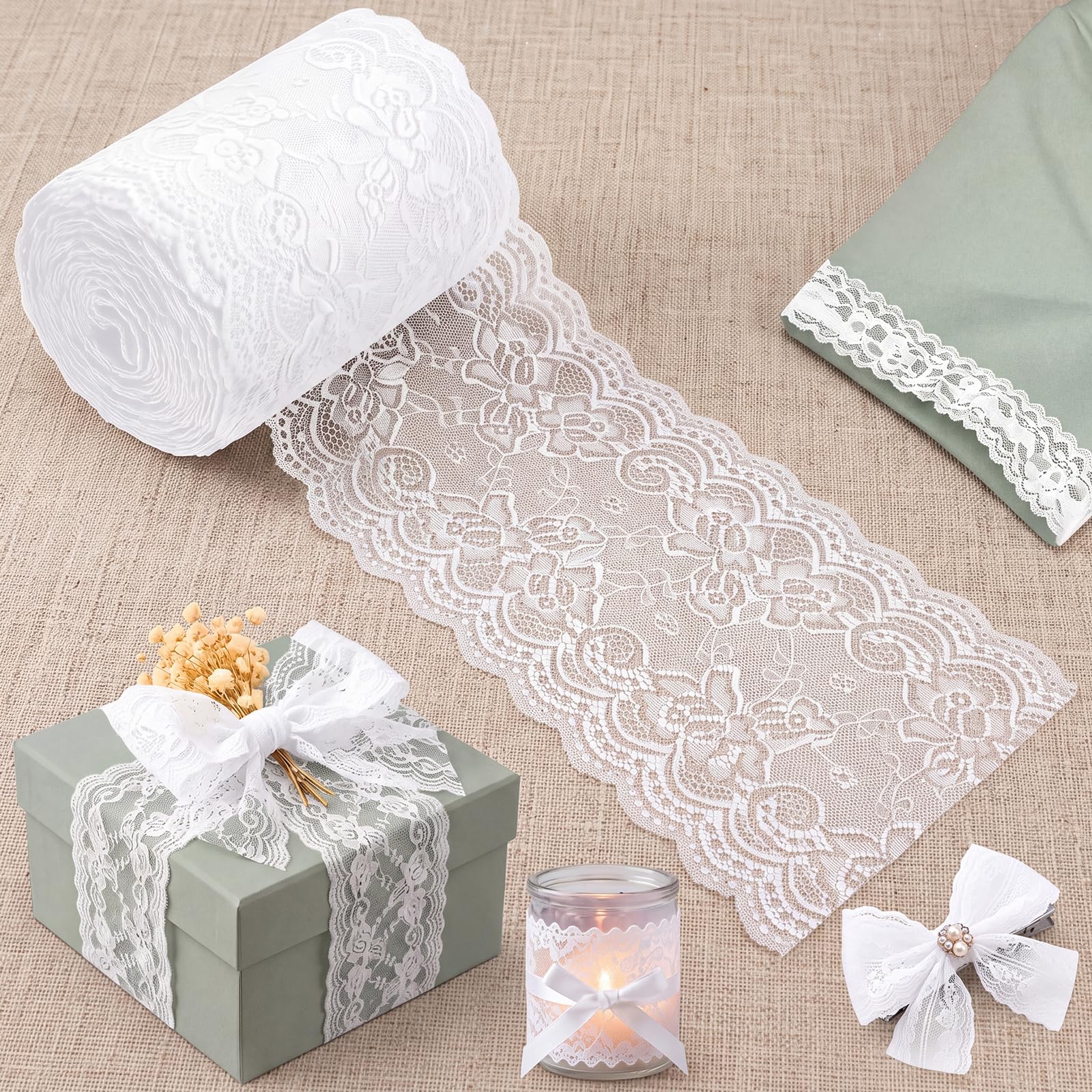 10 Yards Lace Trim Ribbon 6" Width Stretchy Lace Ribbon,White