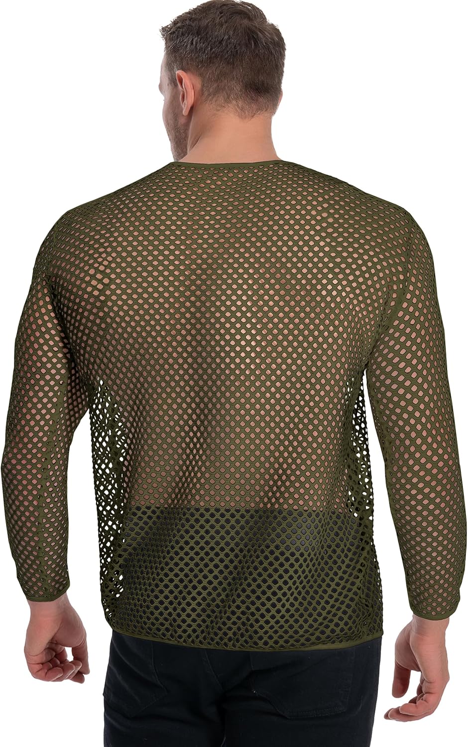 Men's Mesh Fishnet Top Long Sleeve Sheer See Through T Shirt Fitted Muscle Blouse Clubwear - Image 6