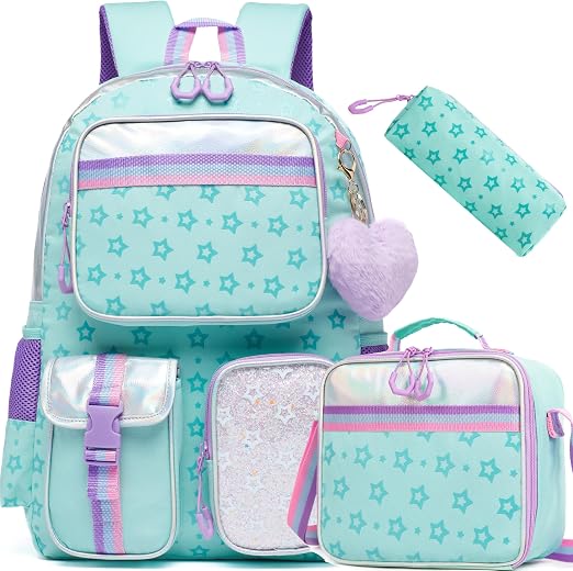 Meetbelify Girls School Backpack Set With Lunch Box & Pencil Case - Cute Dance Design For Ages 8-10 Elementary Students