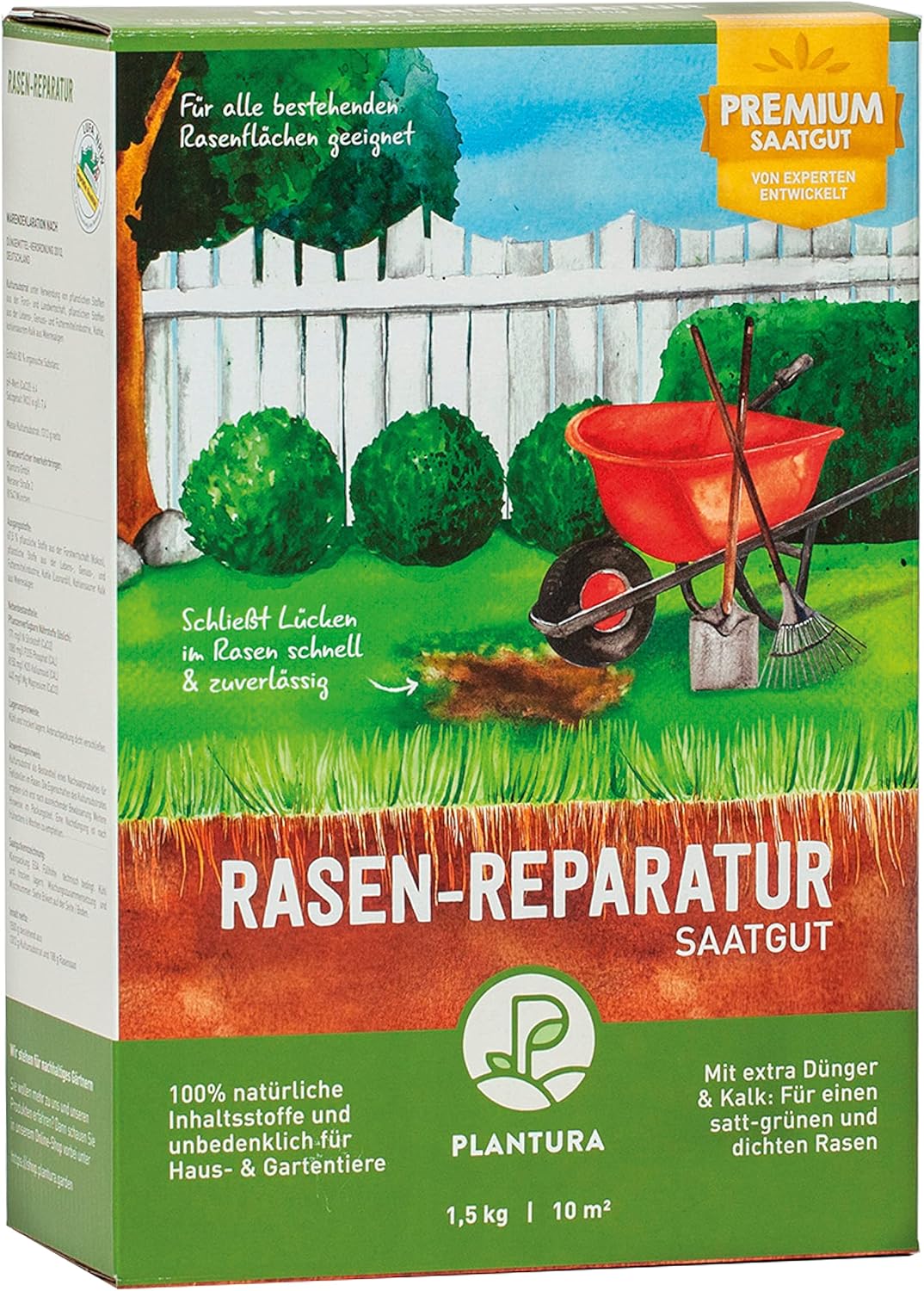 Plantura Rasen-Reparatur, 1,5 kg, Premium-Saatgut zur Rasenausbesserung, mit Dünger & Kalk