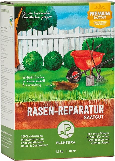 Plantura Plantura Rasen-Reparatur, 1,5 kg, Premium-Saatgut zur Rasenausbesserung, mit Dünger & Kalk — Saat & Dünger