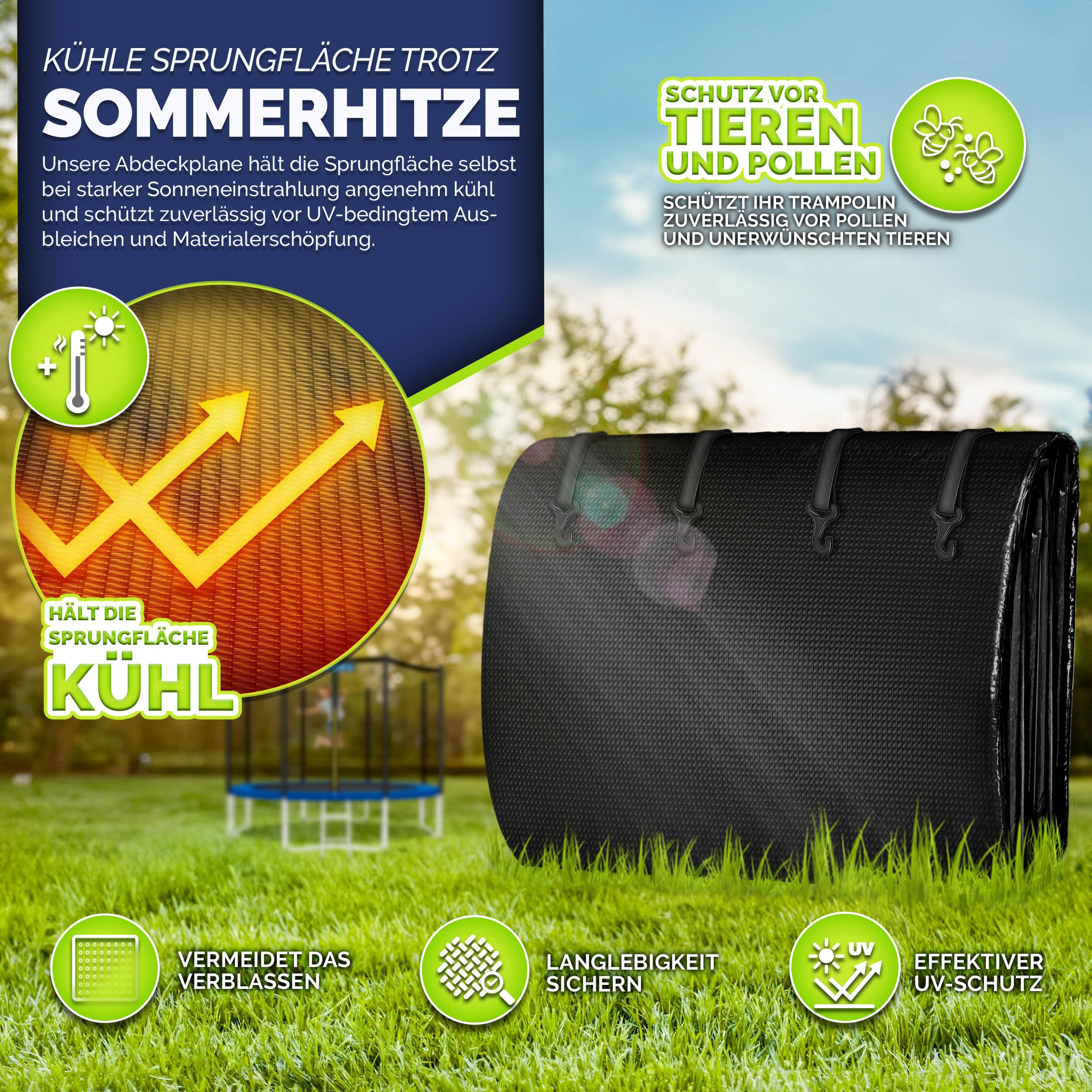 KIDUKU Trampolin Abdeckung 244-427cm | Regenabdeckung wetterfest, reißfest & UV-beständig | Outdoor Wetterschutzplane