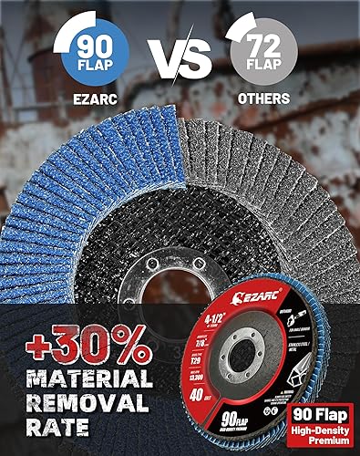 Miniatura 16 de EZARC Discos de aleta de grano 40, disco de lijado de alta densidad de 4.5 x 7/8 pulgadas tipo 29 para lijar, eliminación de óxido, acabado