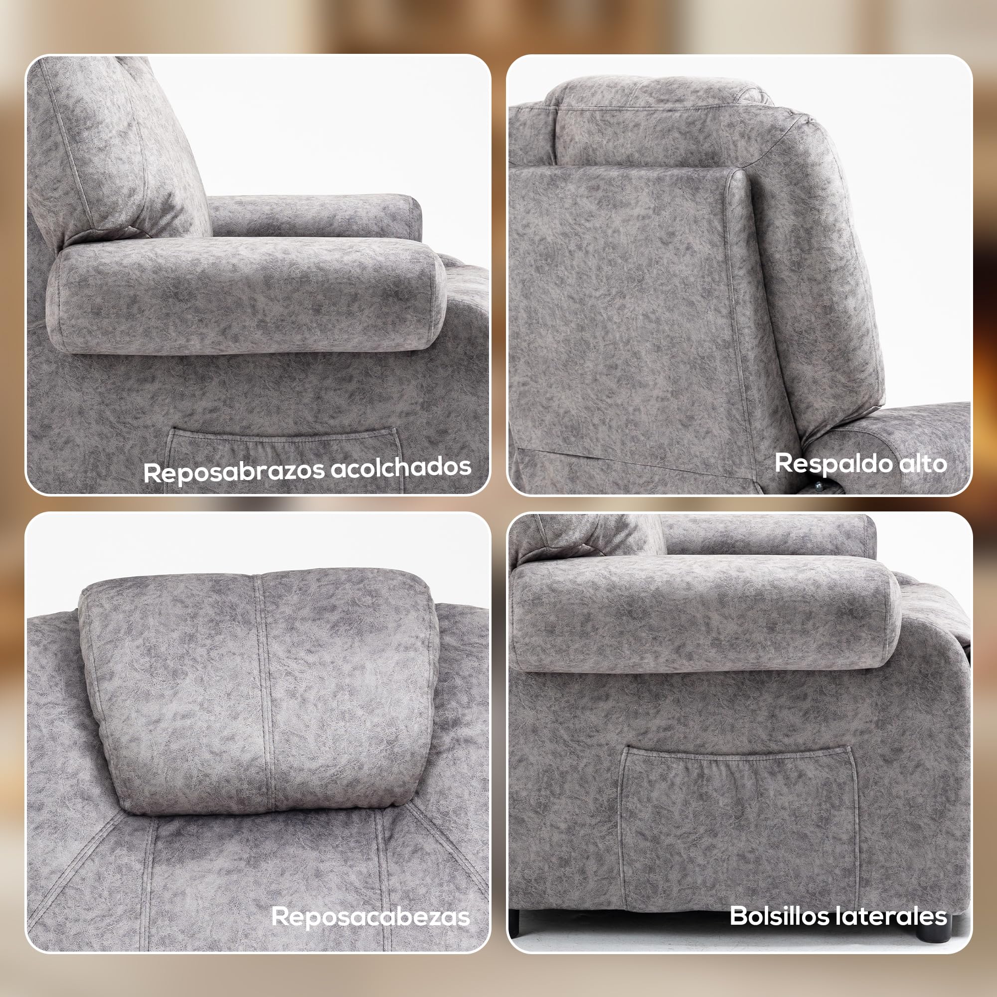 HOMCOM Sillón Relax Reclinable Manual, Sillón Relax de Terciopelo con Reposabrazos, Reposapiés, Acolchado Grueso, Butaca Reclinable hasta 135º para Salón, Dormitorio, Oficina, Gris