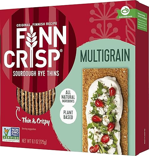 Miniatura 13 de Finn Crisp Finn Crisp - Pan crujiente de centeno con alcaravea de 7 onzas, paquete de 18 panes planos de centeno finos y crujientes, auténtica masa