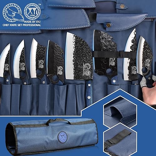 Miniatura 7 de Auténtico XYJ desde 1986 juego de 8 cuchillos de chef de camping con bolsa de rollo vaina cuchillo de carne de verduras cuchillo de deshuesar serbio