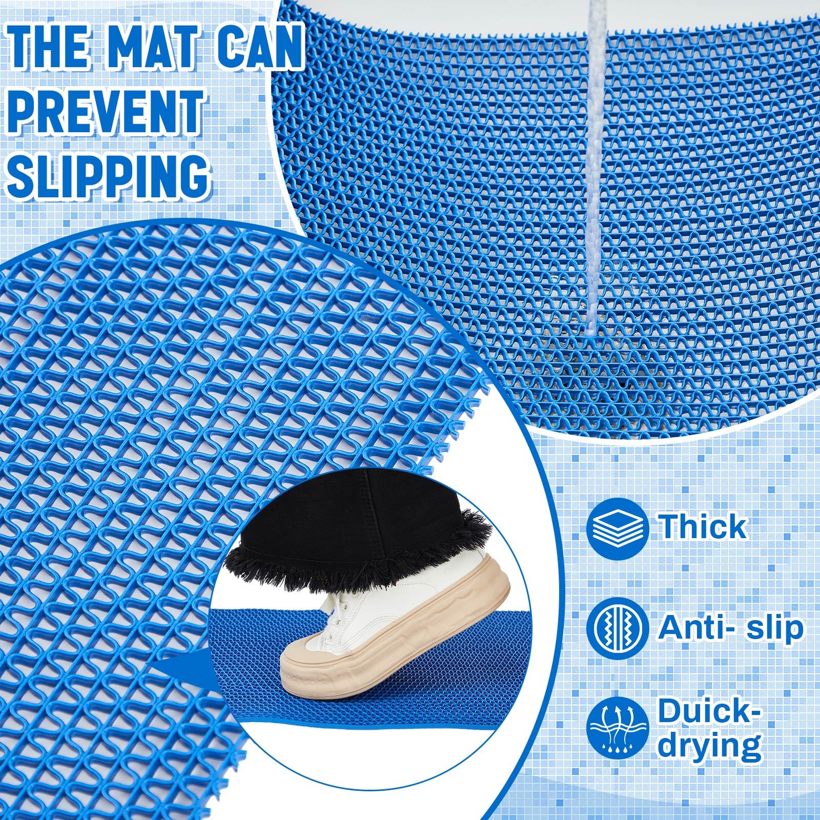 Reallnaive 12in x 10ft Pool Mat Non Slip Drainage Mats Swimming Pool Floor Deck Mats Large Rubber Rugs PVC Splash Mesh Hollow Doormat Roll for Outdoor Indoor Patio Garage Kitchen Bathroom Safety(Blue) — Amazon image 4