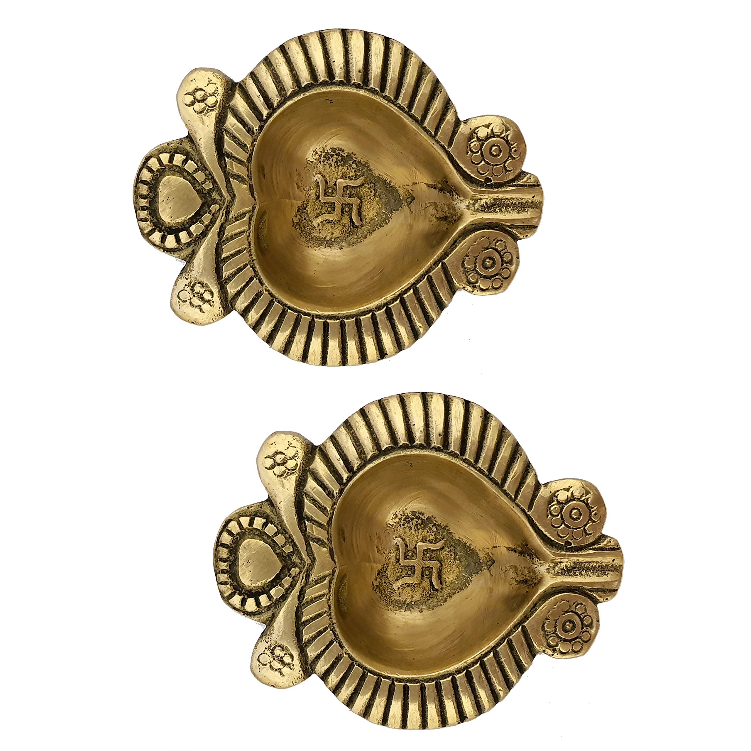 Divya Mantra Swastik Laxmi Brass Diya Indian Diwali Oil Lamp Pooja Light Puja Decorations Mandir Decoration Items Handmade Table Home Backdrop Decor Lamps Made in India Decorative Diyas - Gold (4) - Image 8 thumbnail