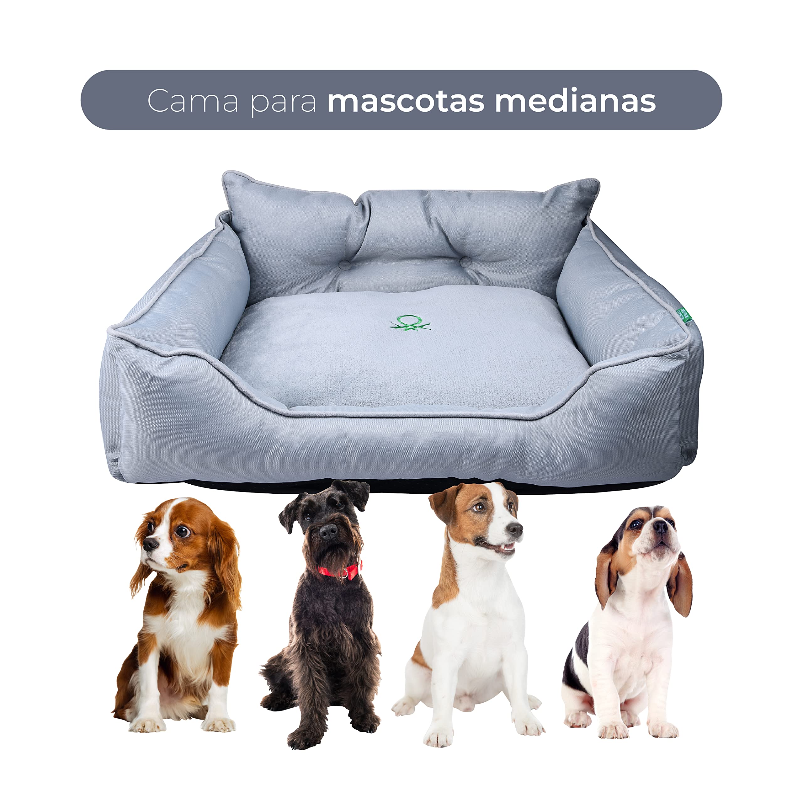 UNITED COLORS OF BENETTON. - Polyester Pet Bed - Soft & Comfortable Dog and Cat Beds with Piping - 630g White Fibre Filling, Grey - 65 x 50 x 20cm