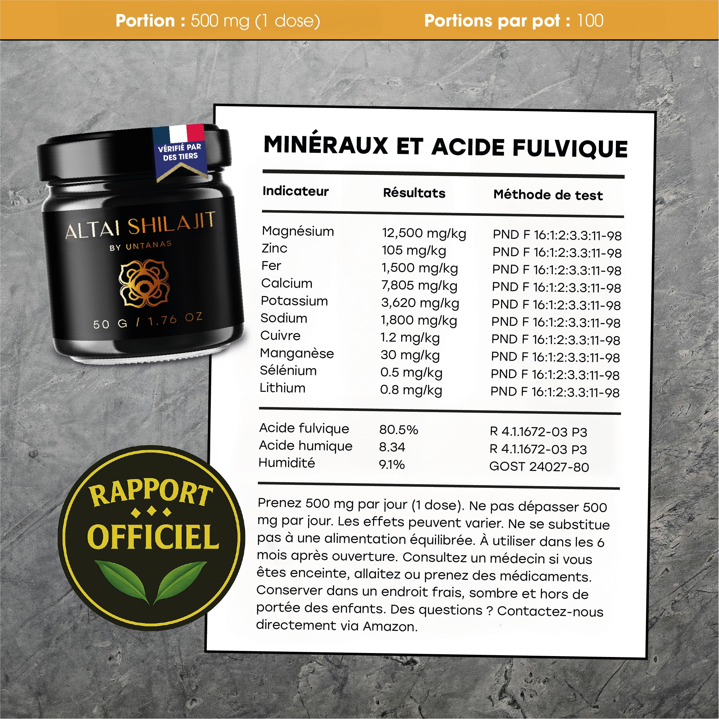Shilajit Pur de Qualité Or – Résine Authentique de l'Altaï – 50g – Réserve de 6 Mois – Extraction Traditionnelle – Acide Fulvique + Composés Humiques