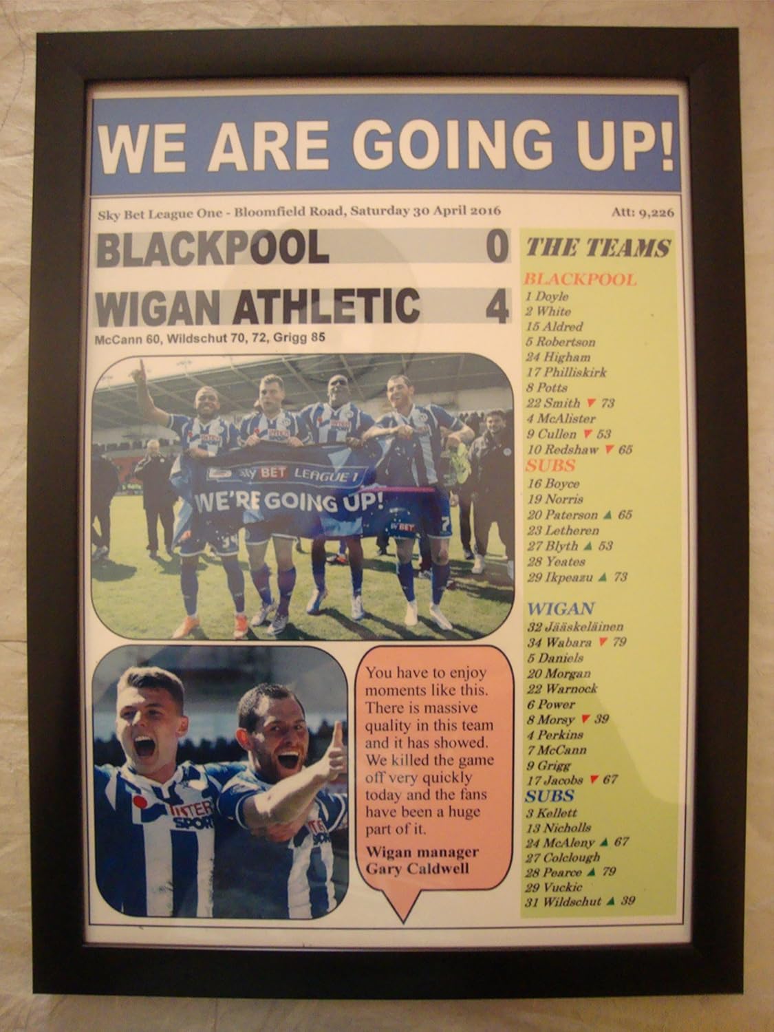 Lilywhite Multimedia Blackpool 0 Wigan Athletic 4 - Wigan champions - 2016 - framed print