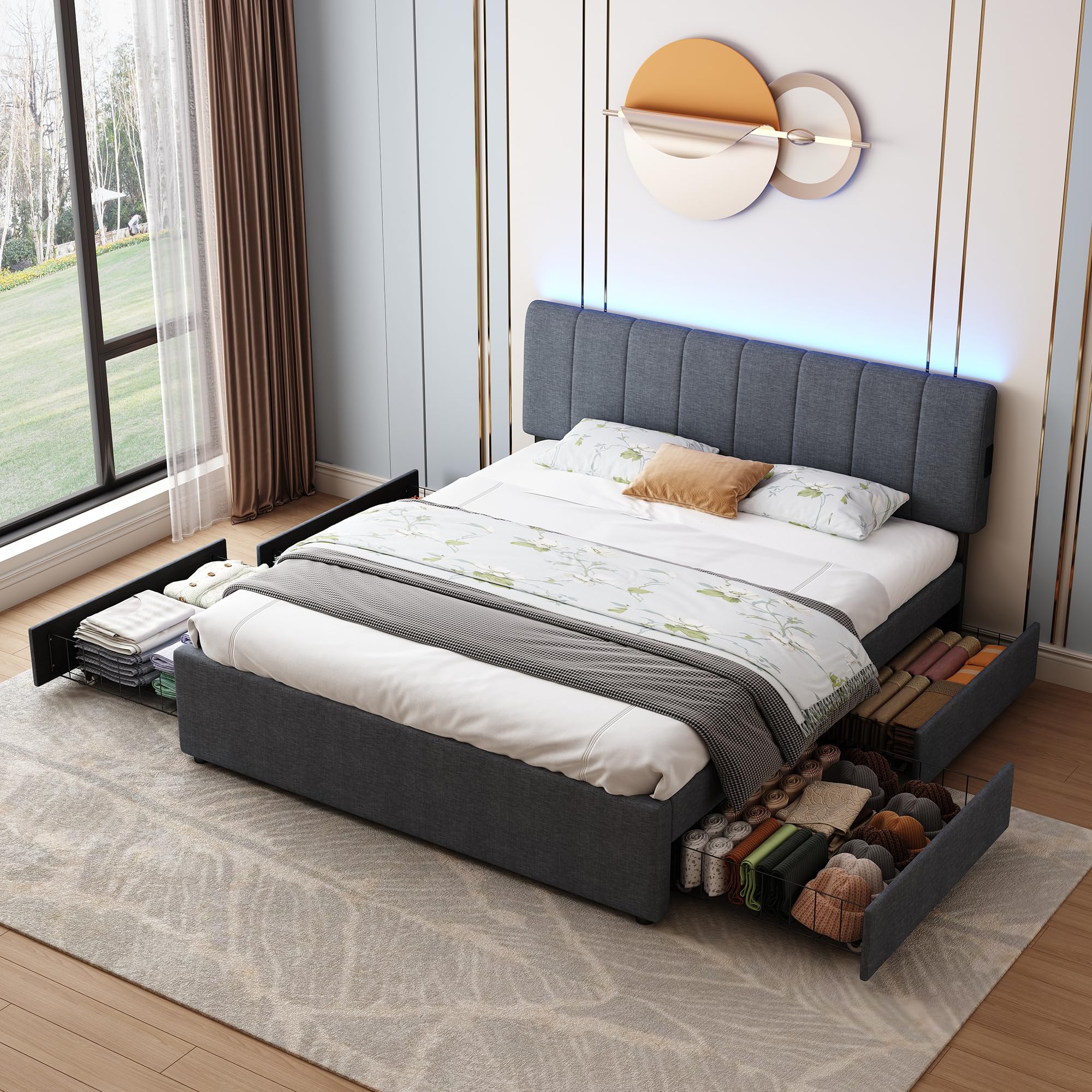 Photo 1 of FAVSH King Upholstered Platform Bed with Storage Drawers
