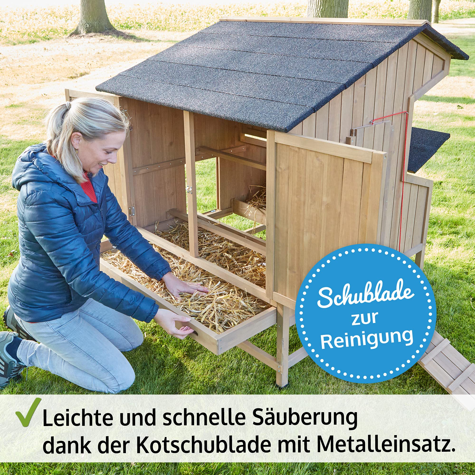 zooprinz Hühnerstall Braun – Vollholz Hühnervoliere mit Nistkasten | Hühnerstall aus massivem Vollholz mit Nistkasten – schnell zu reinigen, braun lasiert für Garten & Außengehege
