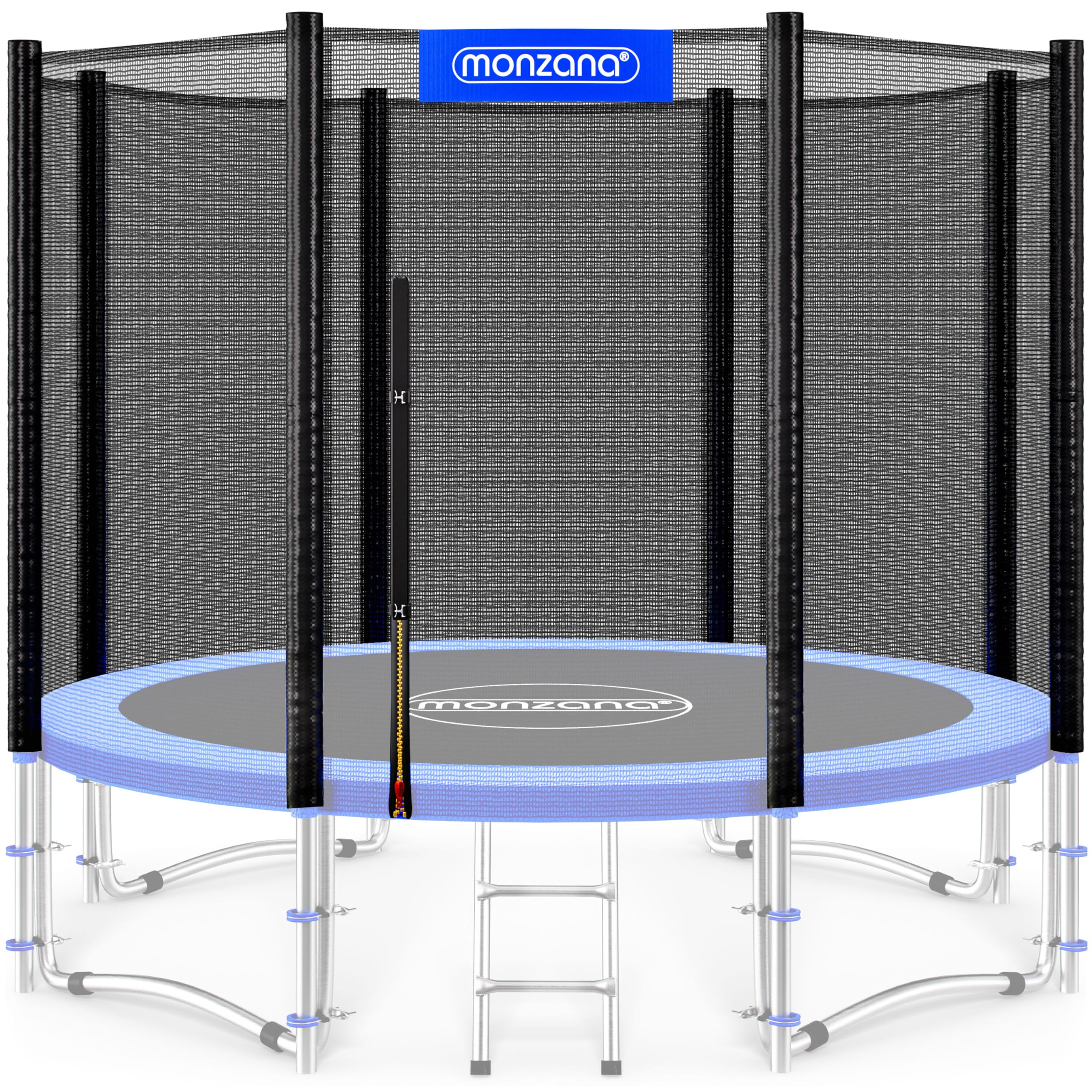 Monzana® 10ft Replacement Trampoline Safety Net for 305cm (3.05m) Round Trampoline - UV-Resistant Enclosure Net with Zip & Carabiner Entrance, External Pole Fixing, Secure Safety Surround Protection
