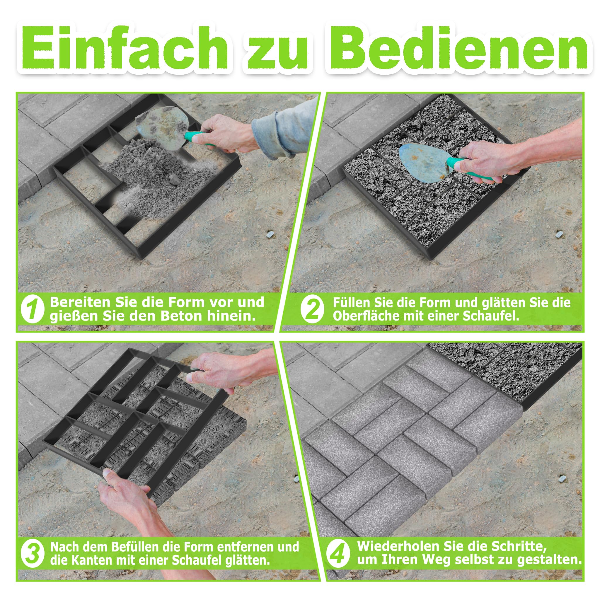 YRHome Molde de hormigón para jardín, plástico, para pavimento, jardín, piedras negras, piedras para pavimentar, molde de riego de hormigón, para aceras, jardín, césped, cuadrado, modelo 3 (8