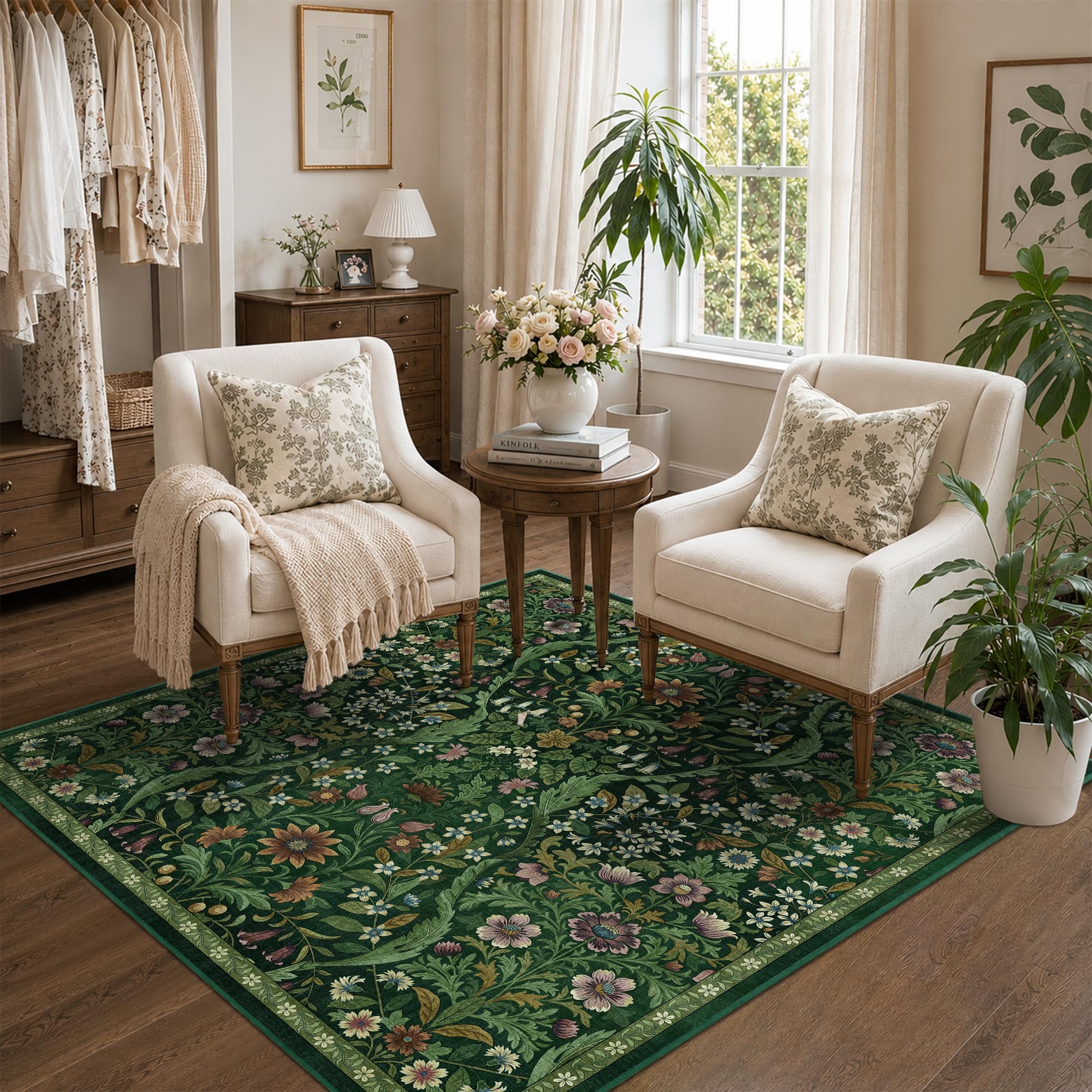4x4 Square Rug Floral Washable Rugs for Entrance Indoor Doormat