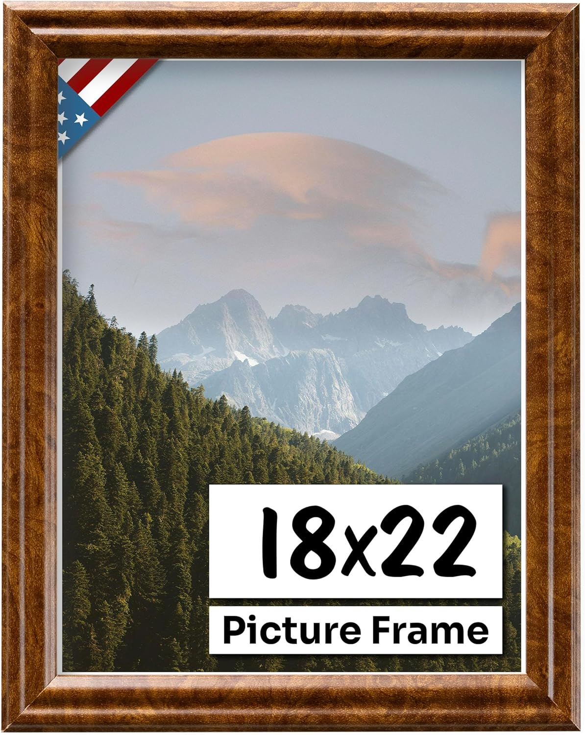 18x22 Brown Burl .75 in Wooden Photo Picture Poster Frame, Wall Art Living Room and Home Decor, Personalize for Certificate, Puzzle and Document Frames