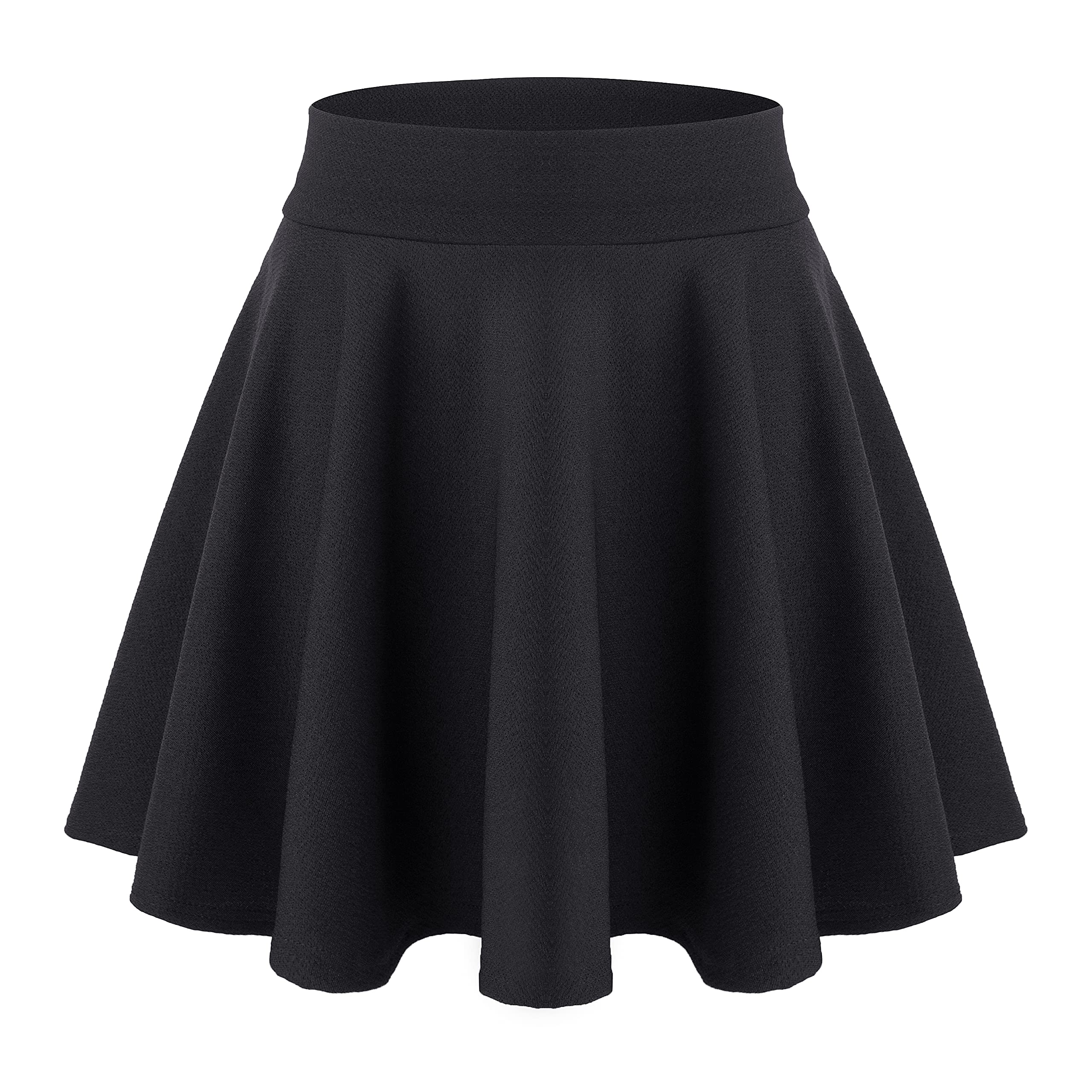 CANDOCK Women's Basic Versatile Flared Stretchy Waist Plain Pleated Casual Mini Skater Skirt S-2XL… - Black