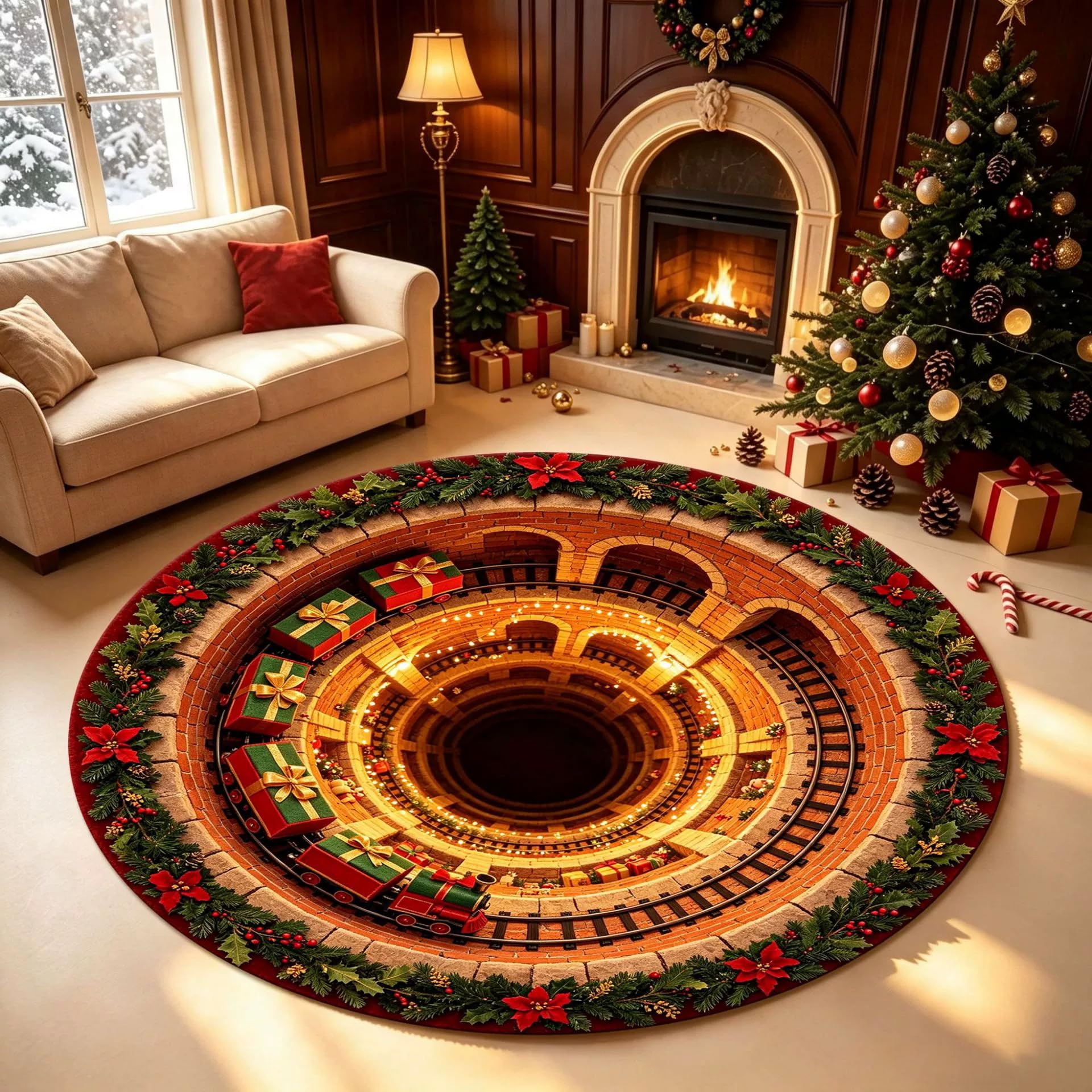 GIBZ Tapis de Porte 3D à Motif Illusion Optique de Noël 140x140cm