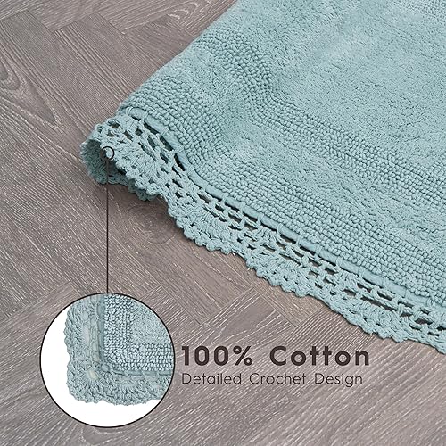 Miniatura 4 de Laura Ashley Alfombra de baño de algodón de ganchillo 17x24 in, Aqua
