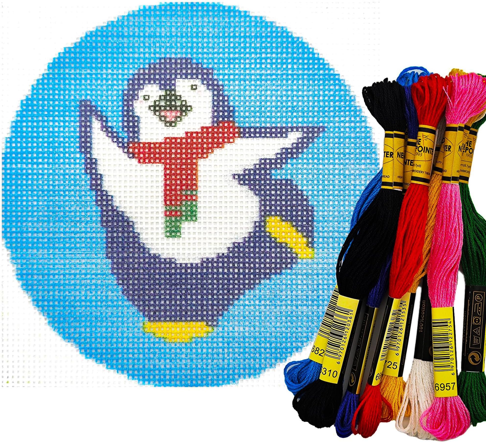 Howie's Christmas Needlepoint Needlepoint Kits, 18CT Printed Embroidery Pattern Starter Kits, Stamped Patterns Canvas Kits(Penguin with Scarf,4x4inch)