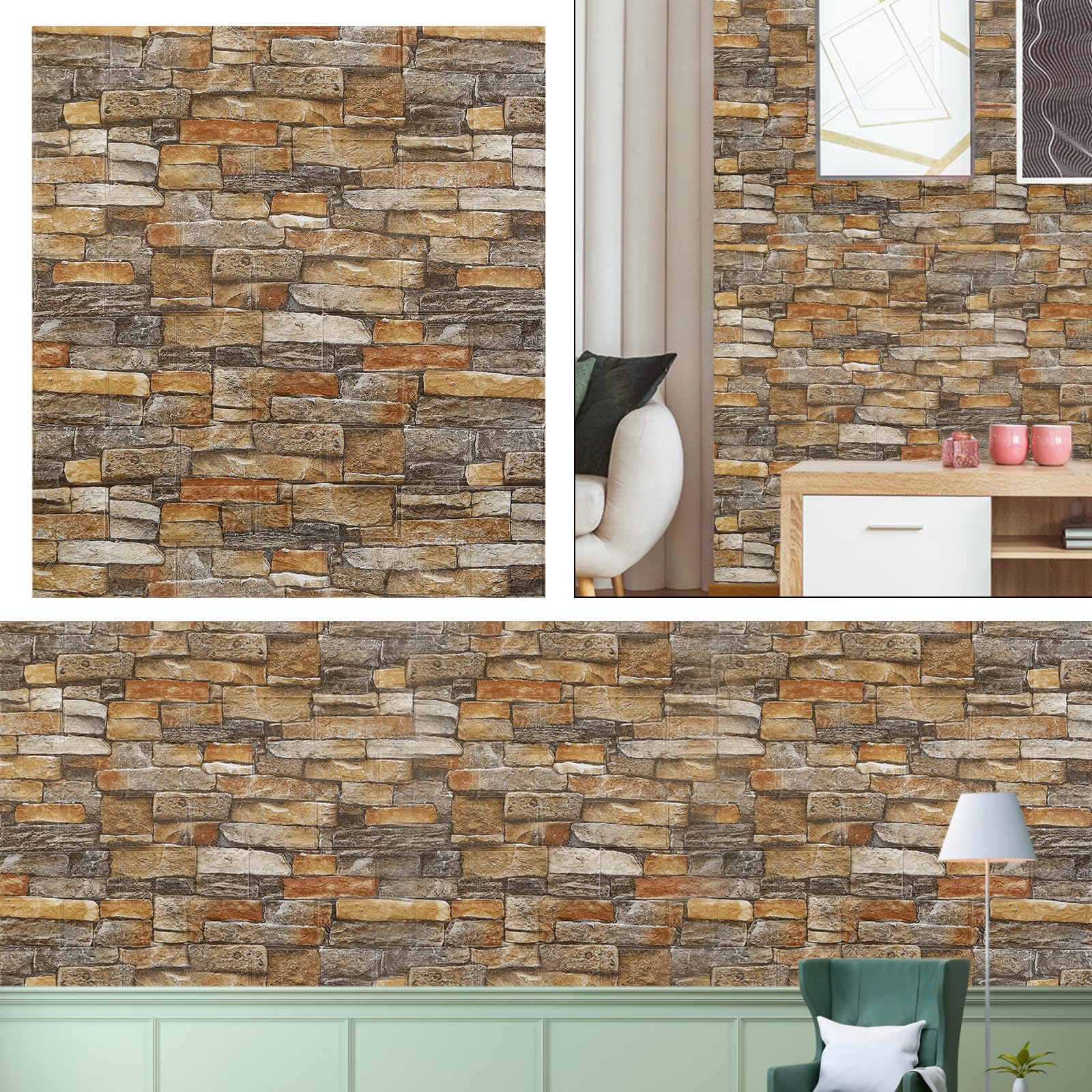 Adhesivo 3D para pared, autoadhesivo, 10 unidades, piedra, papel pintado, 77 x 70 cm, 4 mm, papel pintado fotográfico, lámina decorativa para cocina, dormitorio, baño, sala de estar