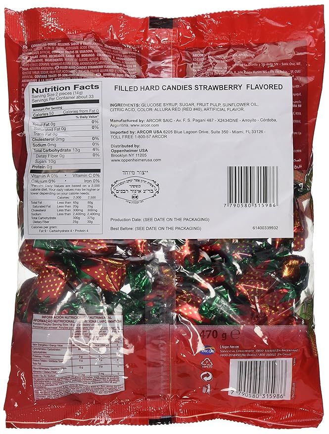 Arcor Juice Filled Strawberry Hard Kosher Candy 2 Packs Each Bag Contains 470 Grams Total 940 Grams 2 072lb 2 Pack Grocery Gourmet Food Amazon Com