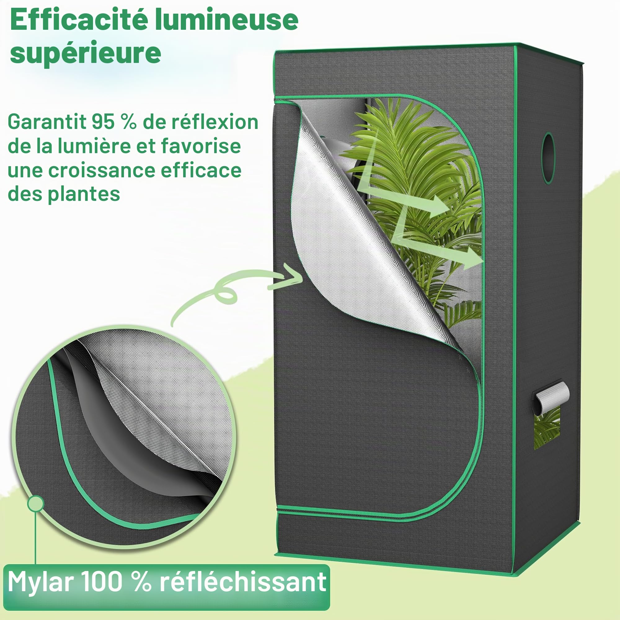 LZQ Tente de culture pour plantes d'intérieur - 60 x 60 x 140 cm - Avec cadre en acier et tissu Oxford 600D - Pour la culture hydroponique et la culture des plantes