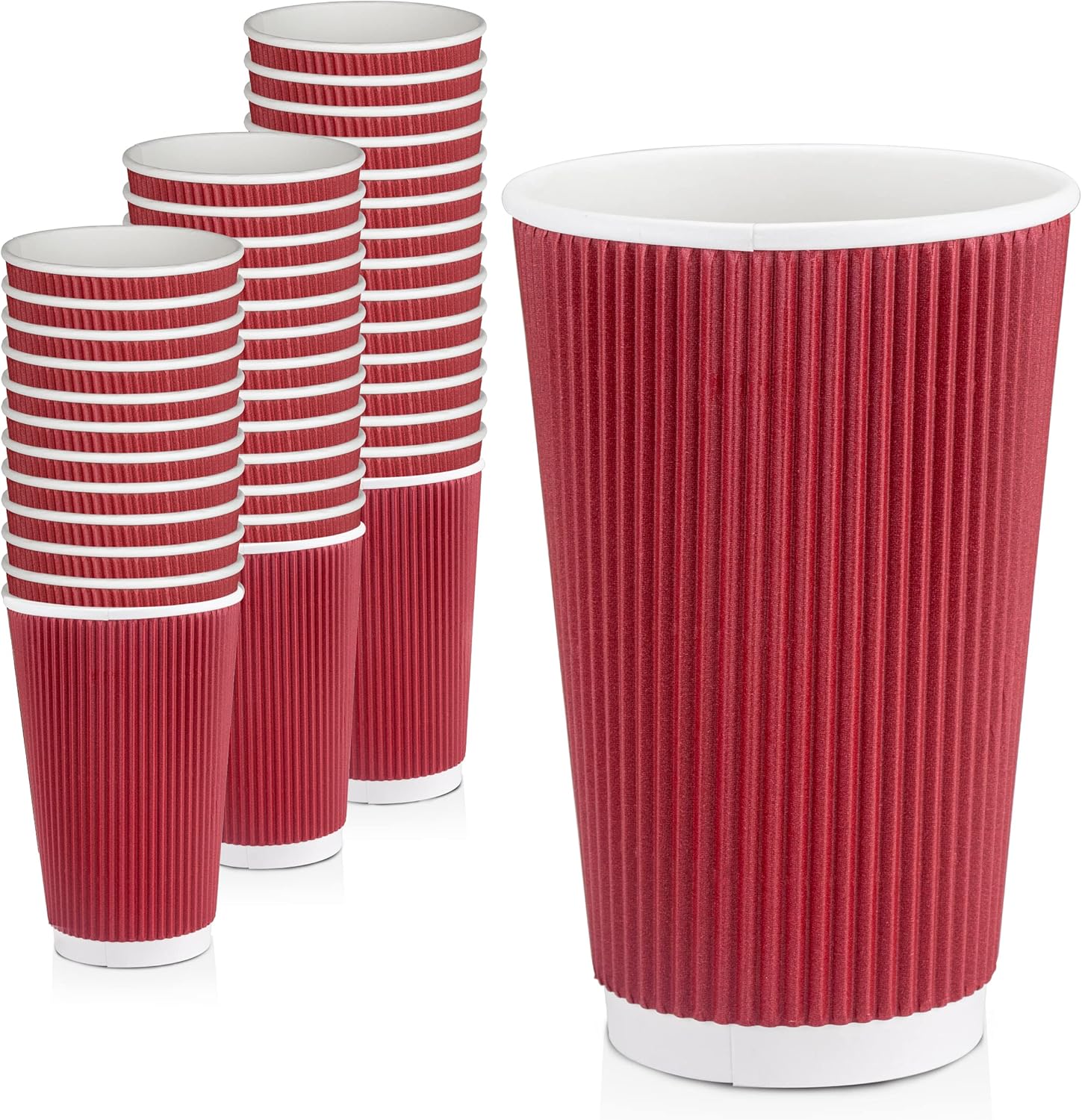 [50 Pack] Disposable Coffee Cups 16oz Dark Red Double