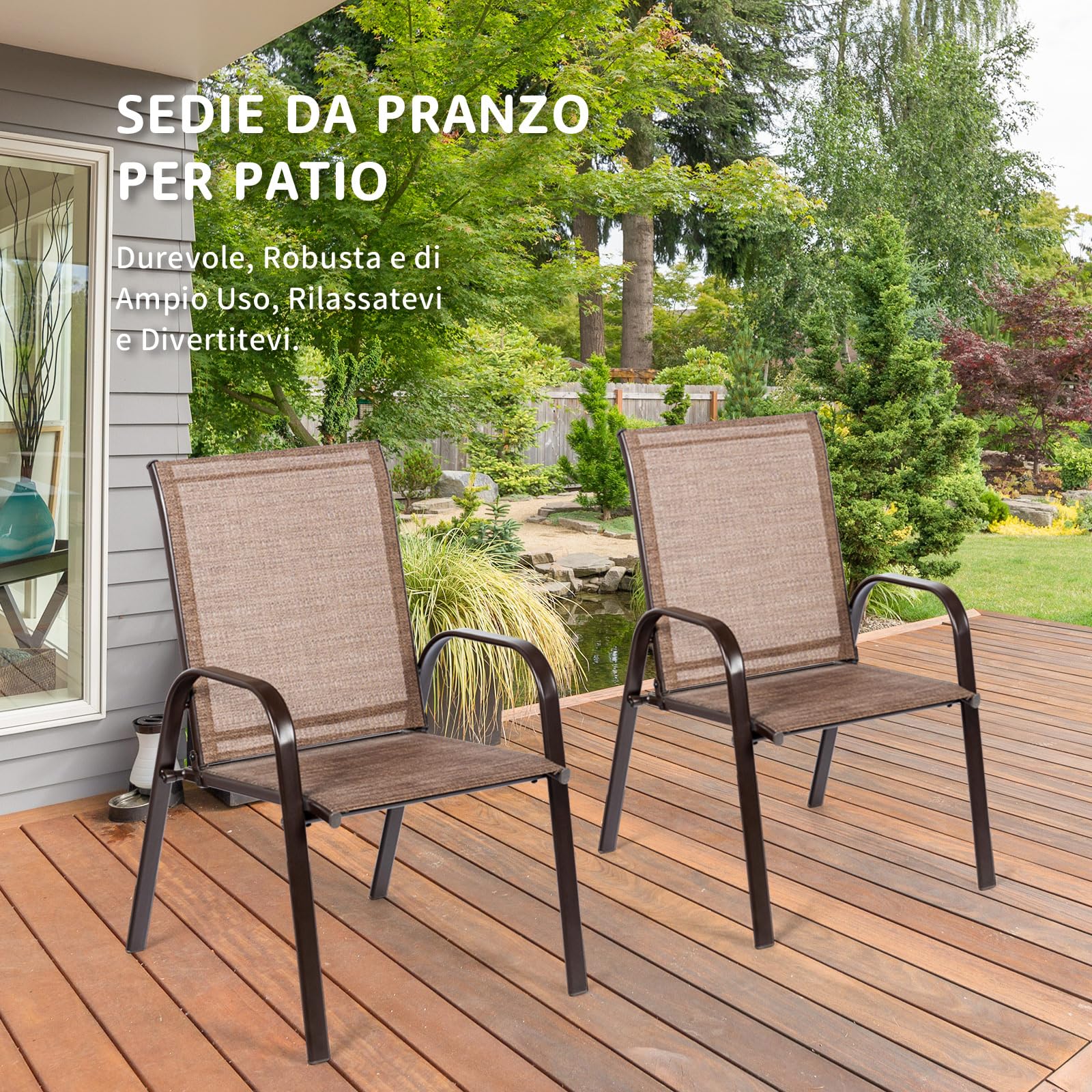 COSTWAY Set di 2 Sedie da Giardino, Braccioli Curvi, in Metallo (Marrone)