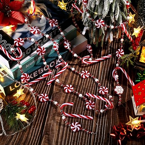 Miniatura 4 de Guirnalda de Navidad de bastón de caramelo de 9 pies, adorno de cuentas de caramelo de plástico para decoración de árboles, chimeneas y coronas