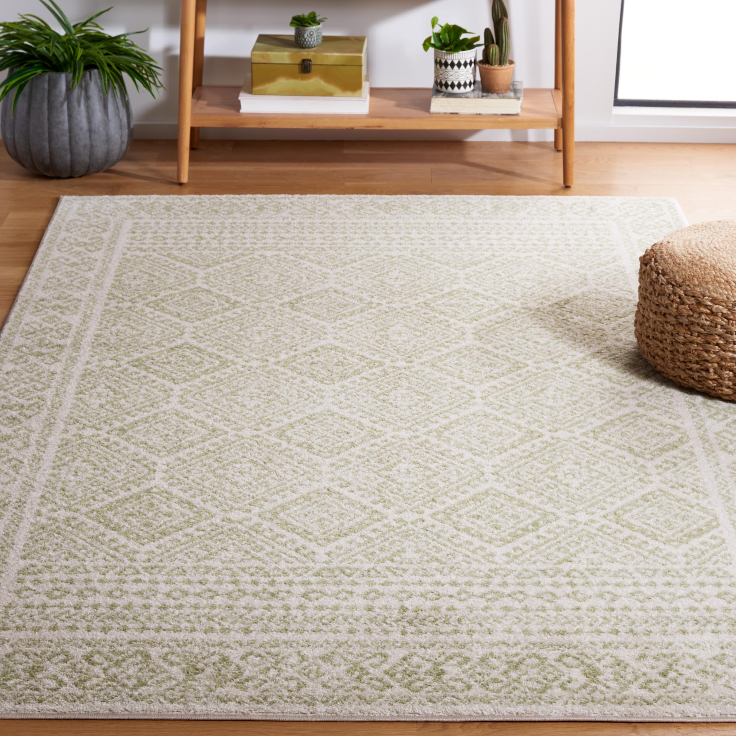 SAFAVIEH Area Rug 8x10 - Tulum Collection - Large - Ivory & Sage, Moroccan Boho Distressed Design, Non-Shedding & Easy to Clean, Ideal for Living Room